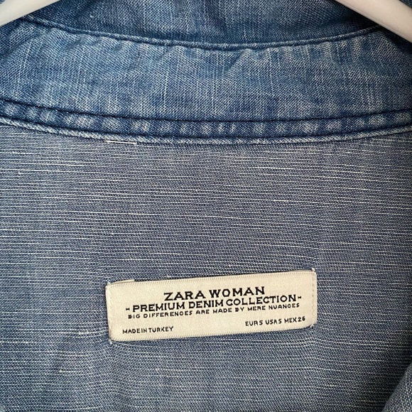 Zara Woman Blue Frayed Hem Lyocell Lightweight Shirt Dress - Picture 6 of 13